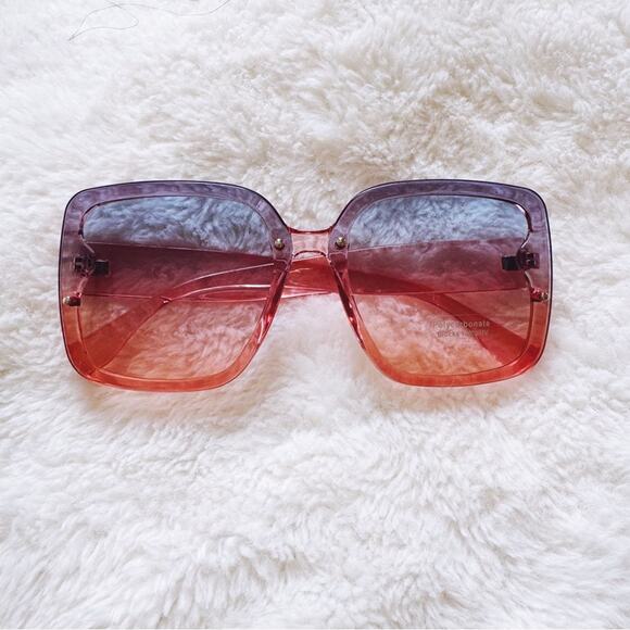Abby Clear Blue & Pink Square Frame Sunglasses - Picture 1 of 10